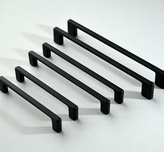 Set of 6 Modern Black Cabinet Pull. Black Cabinet Hardware