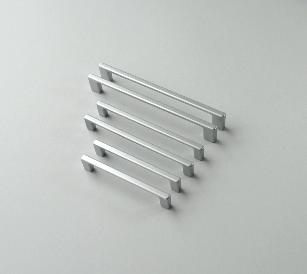 Set of 6 Modern Silver Pull. Chrome Matte Hardware