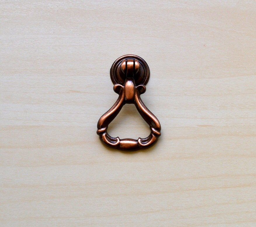 Set of 6 Unique Statement Drop Pull. Antique Drop Knob. Old Copper Ring Knob. Rustic Drawer Ring Handle. Cabinet Hardware. Antique Knob 9311