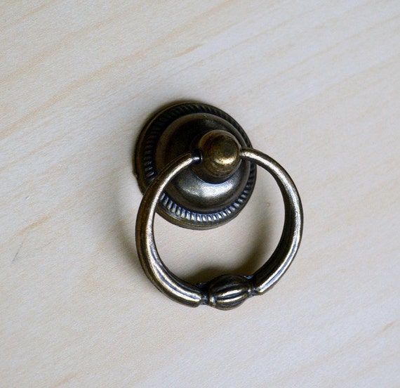 Unique Statement Ring Pull Antique Brass Drop Knob Drawer Etsy