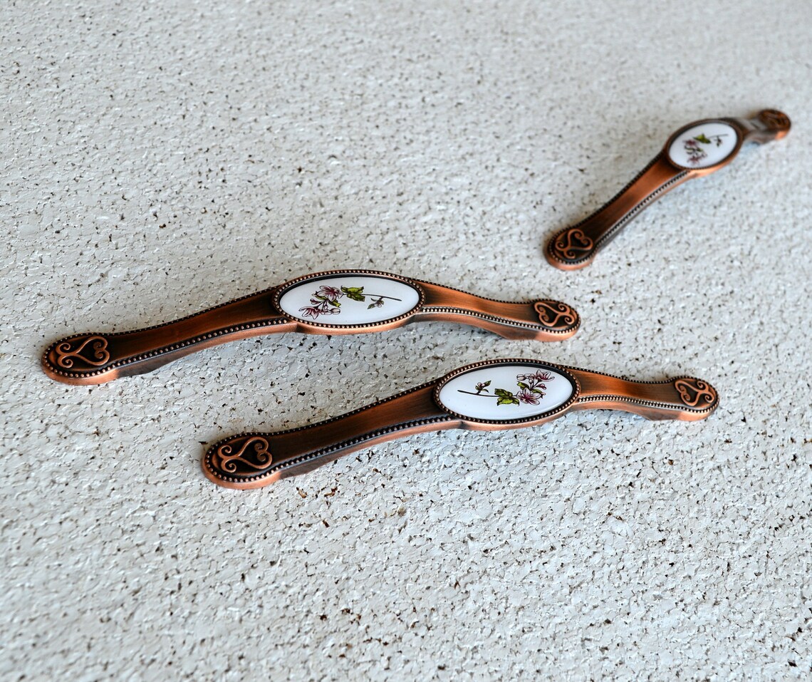 Set of 6 Rustic Copper Handle. Rustic Pull. Etsy