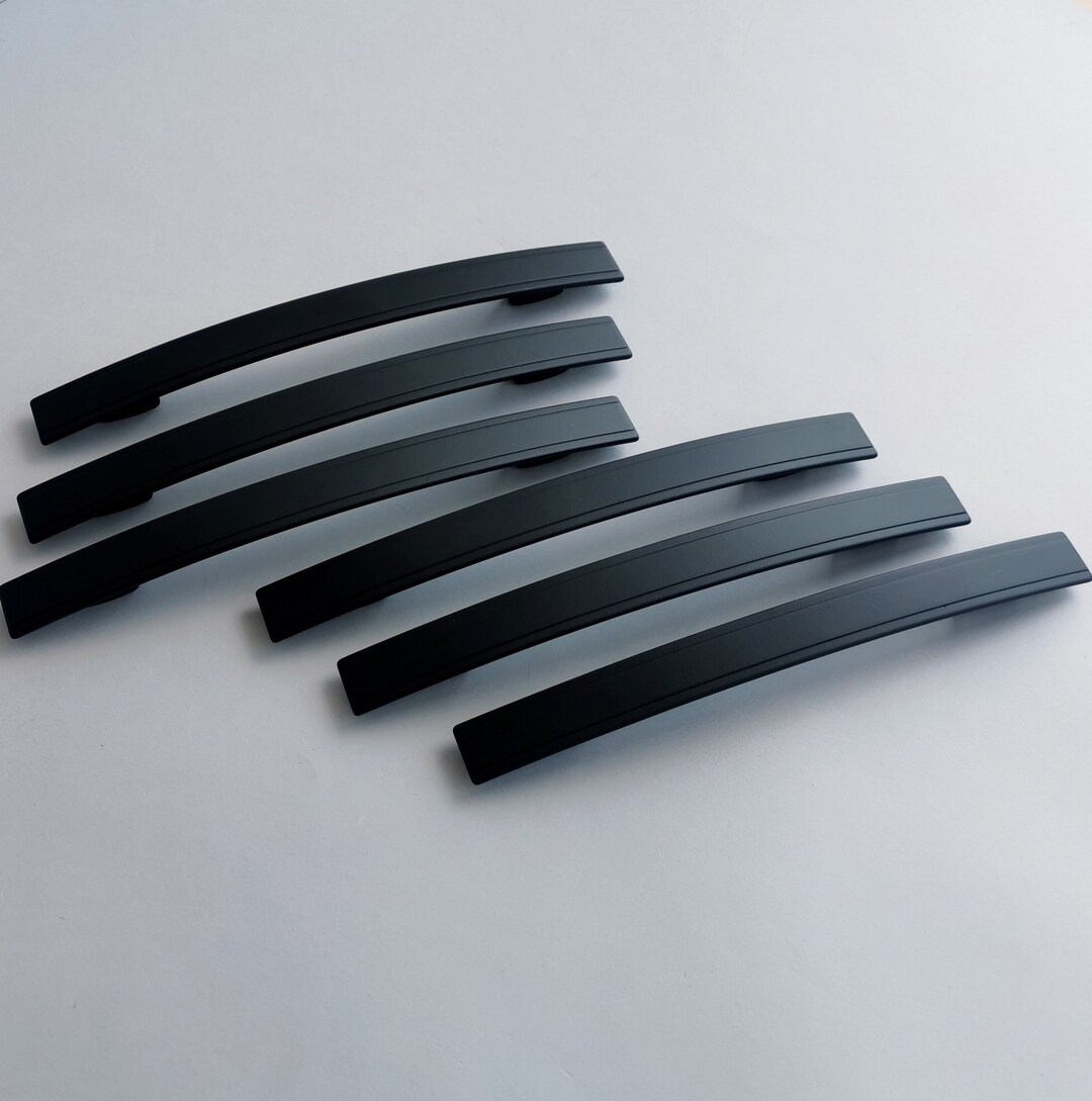 Set of 6 Modern Black Matte Pulls. Black Hardware
