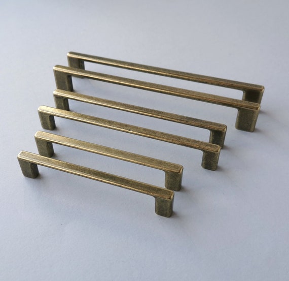Set of 6 Antique Brass Finish Cabinet Pull. Rustic Cabinet Pull