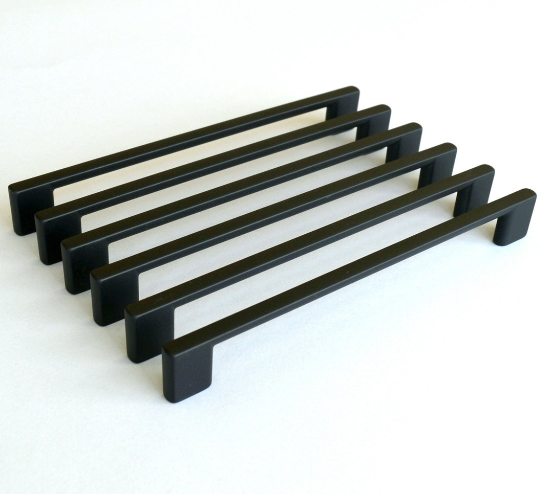 Set of 6 Modern Black Pull. Black Hardware. Drawer