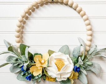 Felt Flowers Felt Wreath Mini Wreath Home Decor Floral Decor Nursery Decor Bathroom Decor Wreath Wall Decor Flower Wreath