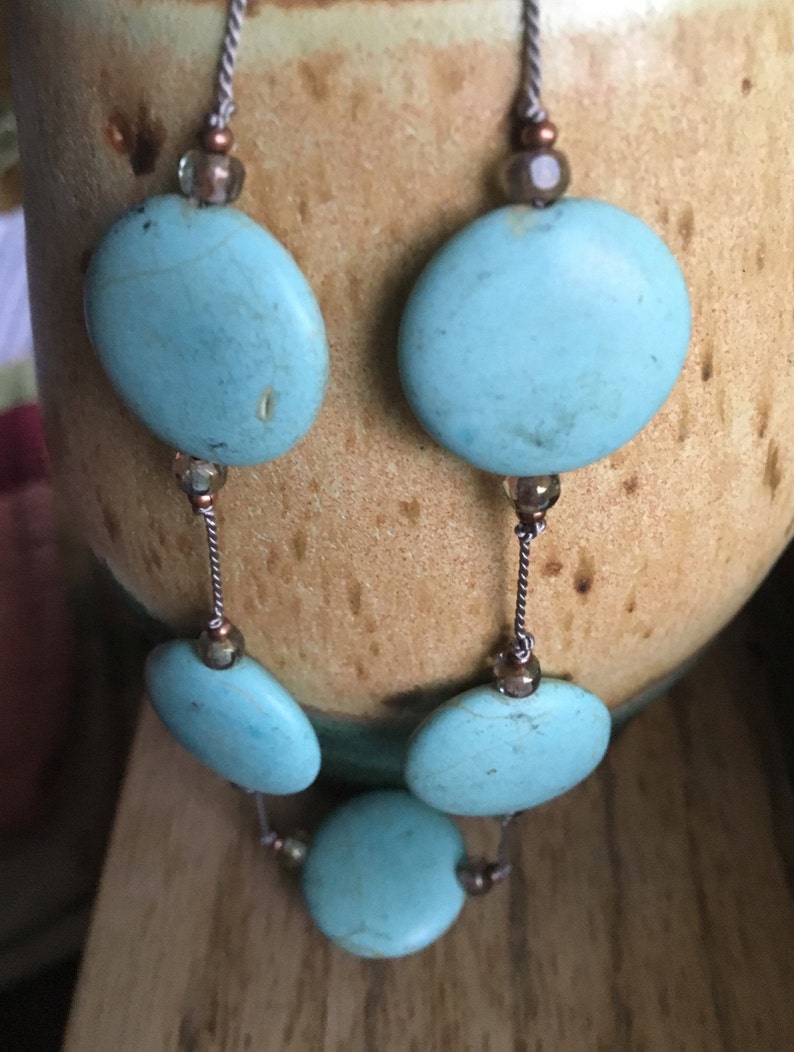 Hand-knotted floating turquoise coin stone necklace