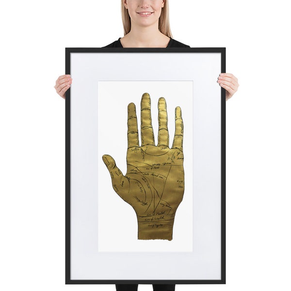 Left Hand Palm Line, Hand reading, Meaning Orginal large artwork gold detail