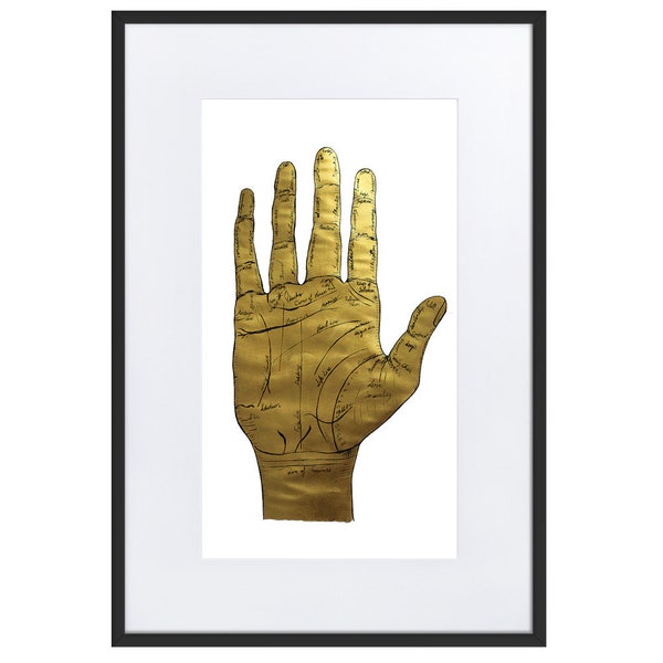 Right Hand Palm Line Hand Reading, meaning Gold detail hand drawing orginal artwork large art