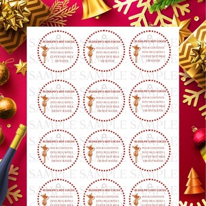 Rudolph’s Hot Cocoa Tags For Your DIY Christmas Party Gifts Family, Friends, Guests, Coworkers, Teachers, Student, Kid Printable Downloads