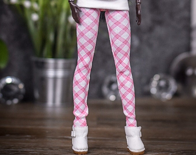 Custom print Leggings for 1/6 scale doll clothes to fit Poppy Parker or other similar 1/6 fashion doll clothes. pink plaid