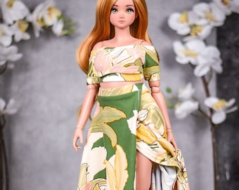 Self Wrap skirt  set Pear body dress  for bjd 1/3 scale doll like Smart Doll pear body golden