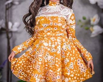 PREORDER Contrast Lace outfit fit Pear body top  for bjd 1/3 scale doll like Smart Doll pear body Print Marigold