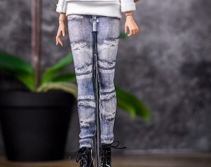 Custom print Leggings for 1/6 scale doll clothes to fit Poppy Parker or other similar 1/6 fashion doll clothes. Grey ripped