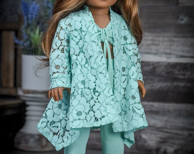 Uneven Lace Cardigan 18 inch doll clothes Mint