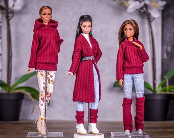 Brushed Rib  for 1/6 scale doll clothes to fit Poppy Parker or other similar 1/6 fashion doll clothes. Burgundy