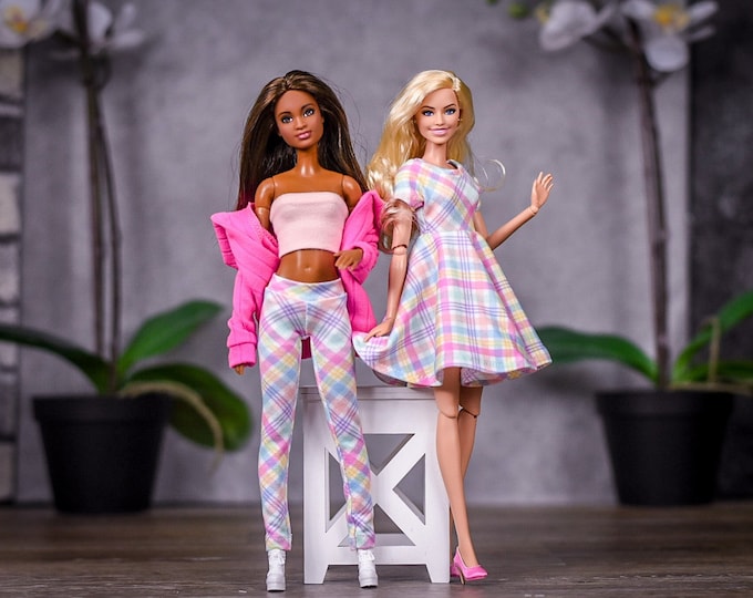 PREORDER Dress or leggings for 1/6 scale doll clothes to fit Poppy Parker or other similar 1/6 fashion doll clothes PASTEL PLAID