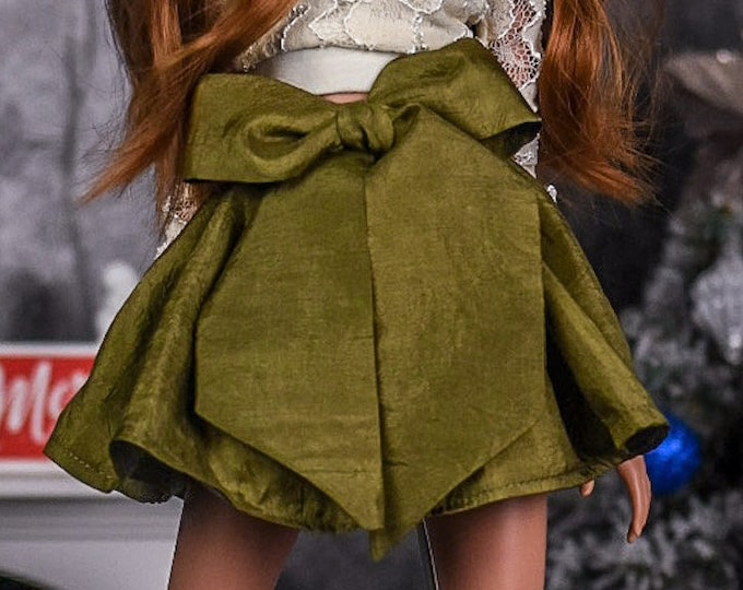 HHoliday Bow Skirt for bjd 1/3 scale doll like Smart Doll olive green