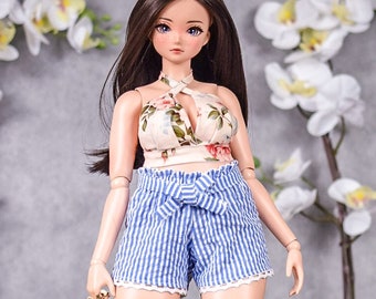 PREORDER Top+shorts fit Pear body  for bjd 1/3 scale doll like Smart Doll pear body blue stripes