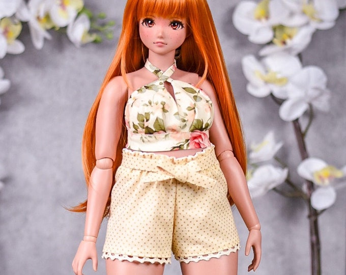 PREORDER Top+shorts fit Pear body  for bjd 1/3 scale doll like Smart Doll pear body golden polka dots