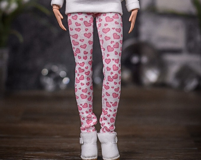 Custom print Leggings for 1/6 scale doll clothes to fit Poppy Parker or other similar 1/6 fashion doll clothes. light pink hearts