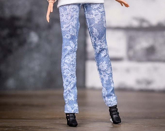 PREORDER Custom print Leggings for 1/6 scale doll clothes to fit Poppy Parker or other similar 1/6 fashion doll clothes. Lace denim