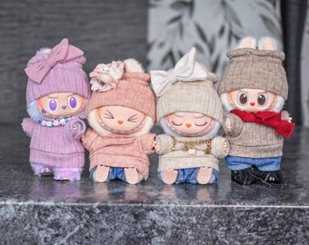 Sweater/hat to fit Labubu for 1/6 scale plush doll clothes or other similar 1/6 scale doll