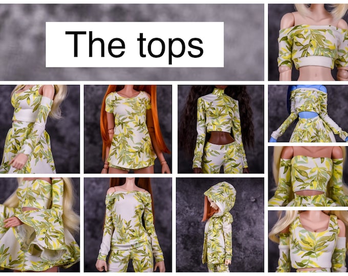 The tops Basic Collection to fit Smart Doll or other similar 1/3 scale dolls. Print Forest Leaves