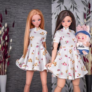 Dress fit BOTH Pear or Classic Smart Doll body for bjd 1/3 scale doll like Smart Doll clothes print white floral