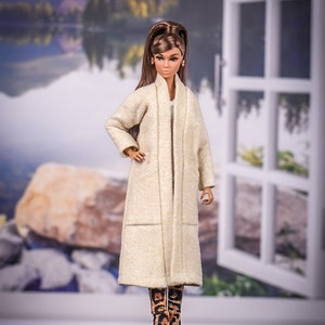 Flannel coat for 1/6 scale doll clothes to fit Poppy Parker or other similar 1/6 fashion doll clothes. Cream