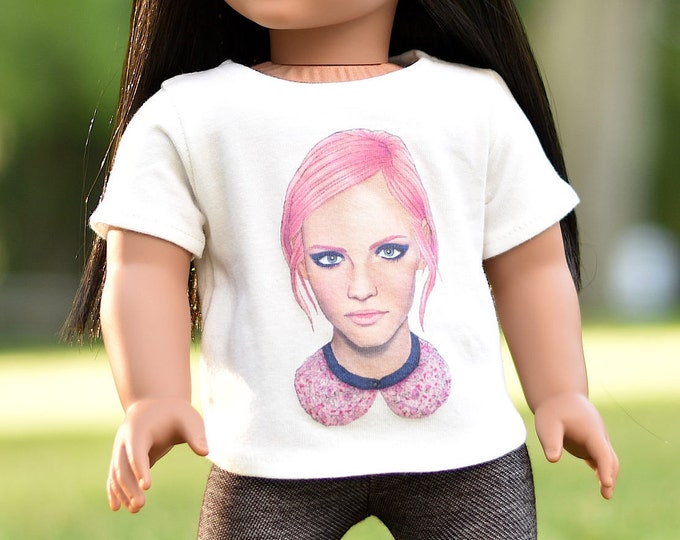 Graphic top "Girl and Pink Hair" 18 inch doll clothes