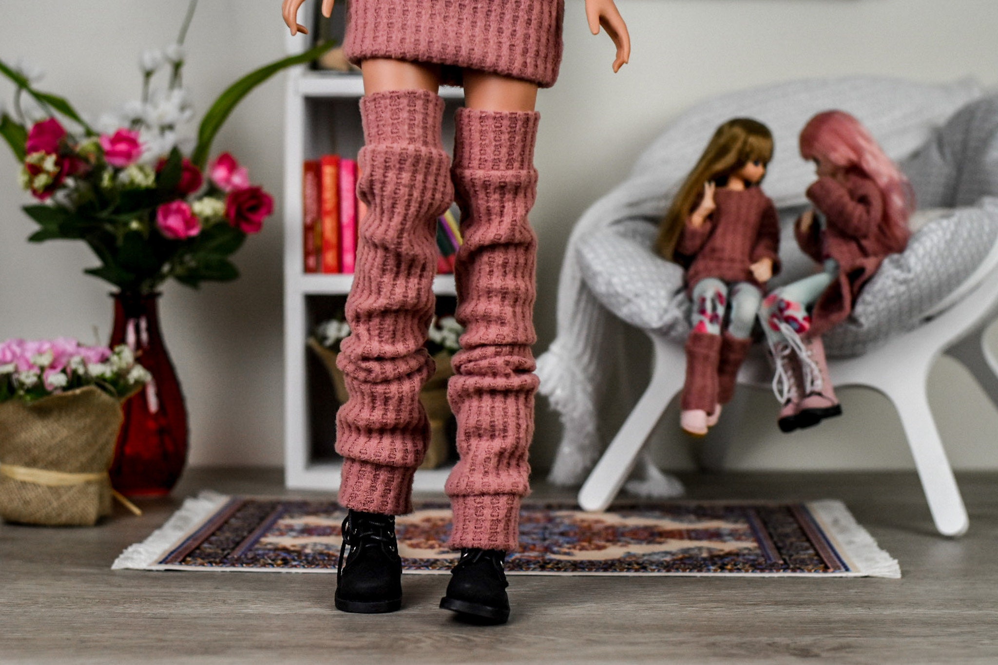 High thigh leg warmers for bjd 1/3 scale doll like Smart Doll mauve