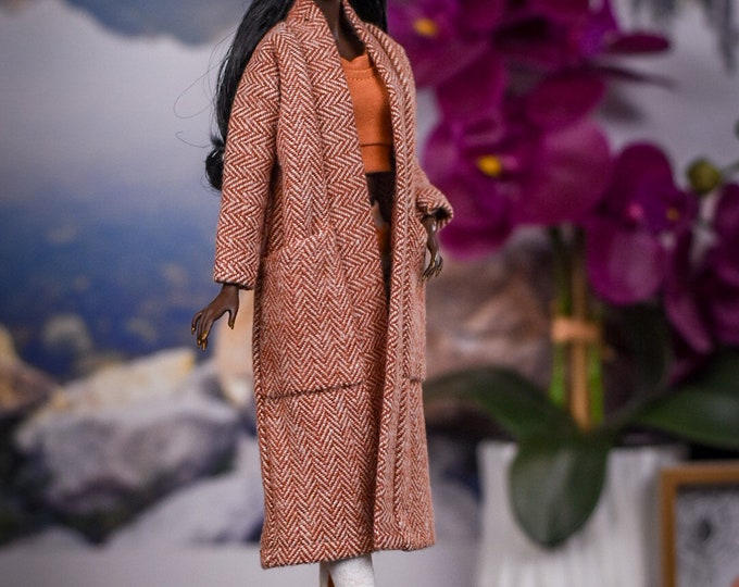 PREORDER Flannel coat for 1/6 scale doll clothes to fit Poppy Parker or other similar 1/6 fashion doll clothes. cinnamon