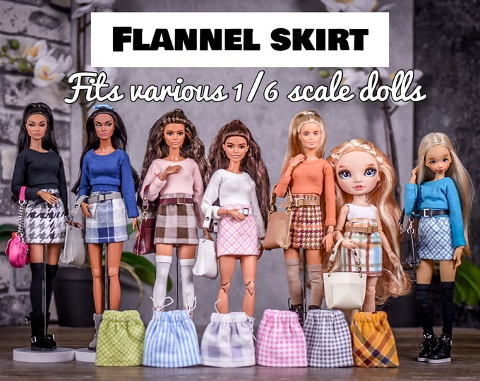 PREORDER Flannel skirt for 1/6 scale doll clothes to fit Poppy Parker or other similar 1/6 fashion doll clothes.