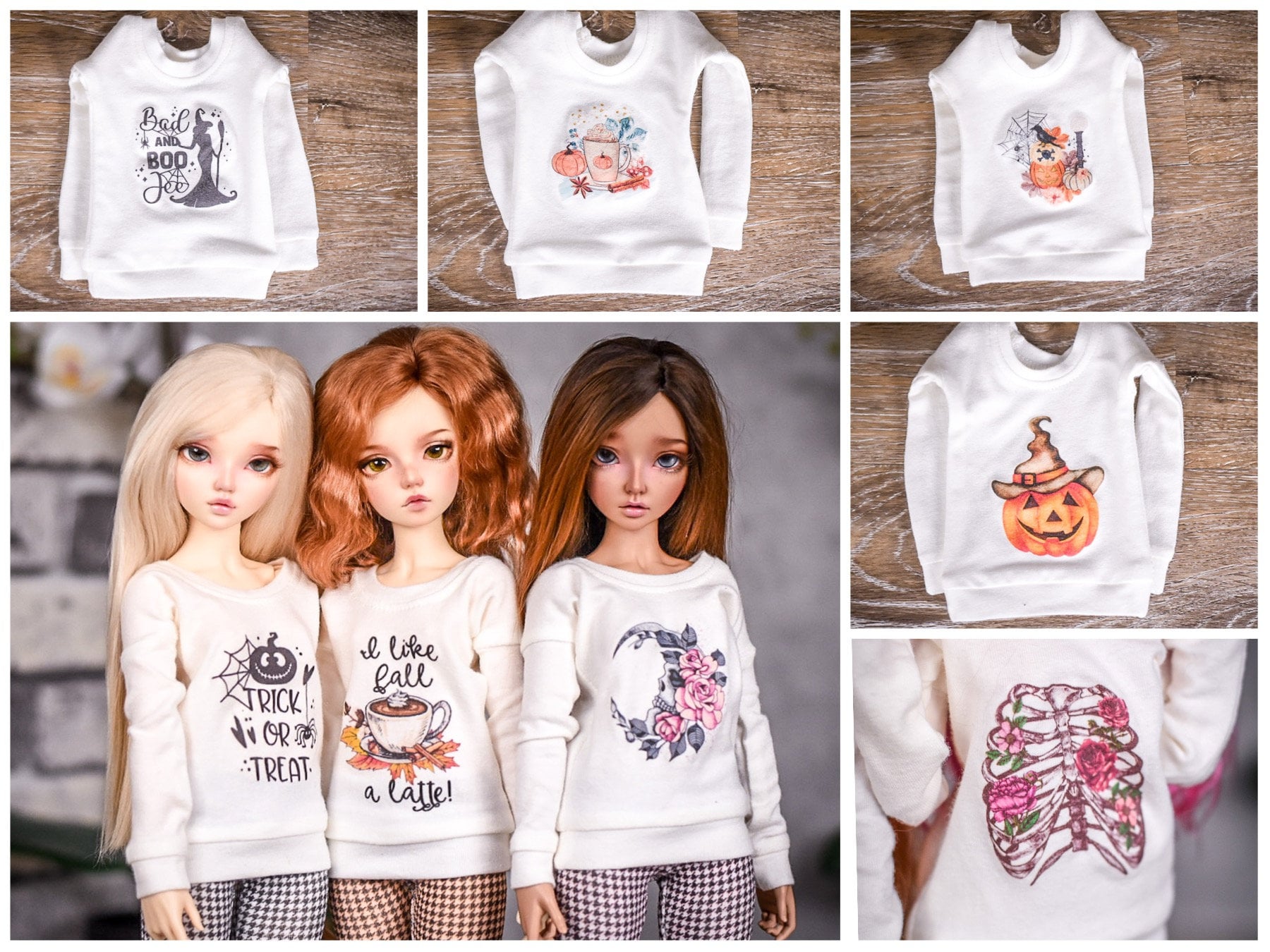 Graphic pullover to fit Minifee for  bjd 1/4 scale doll clothes Fall/Halloween tops