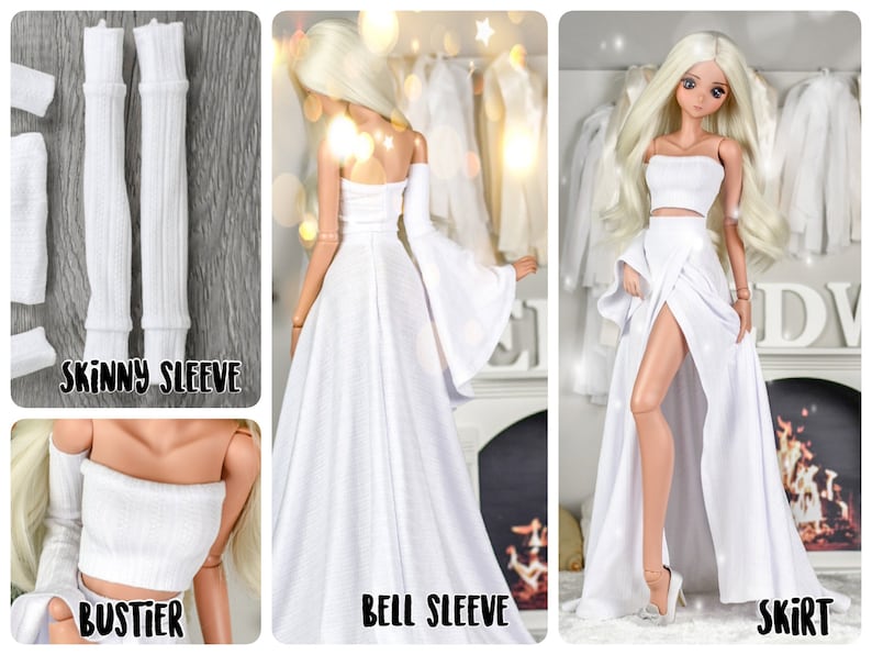 PREORDER Bell Clothes to fit smart doll for  bjd 1\/3 scale doll bell sleeve skirt bustier white,strapless Tube top