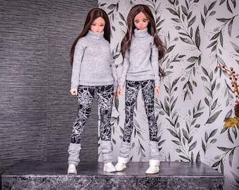 Sweater & Legwarmers for BOTH  fit Pear body or Classic for bjd 1/3 scale doll like Smart Doll color Heather grey