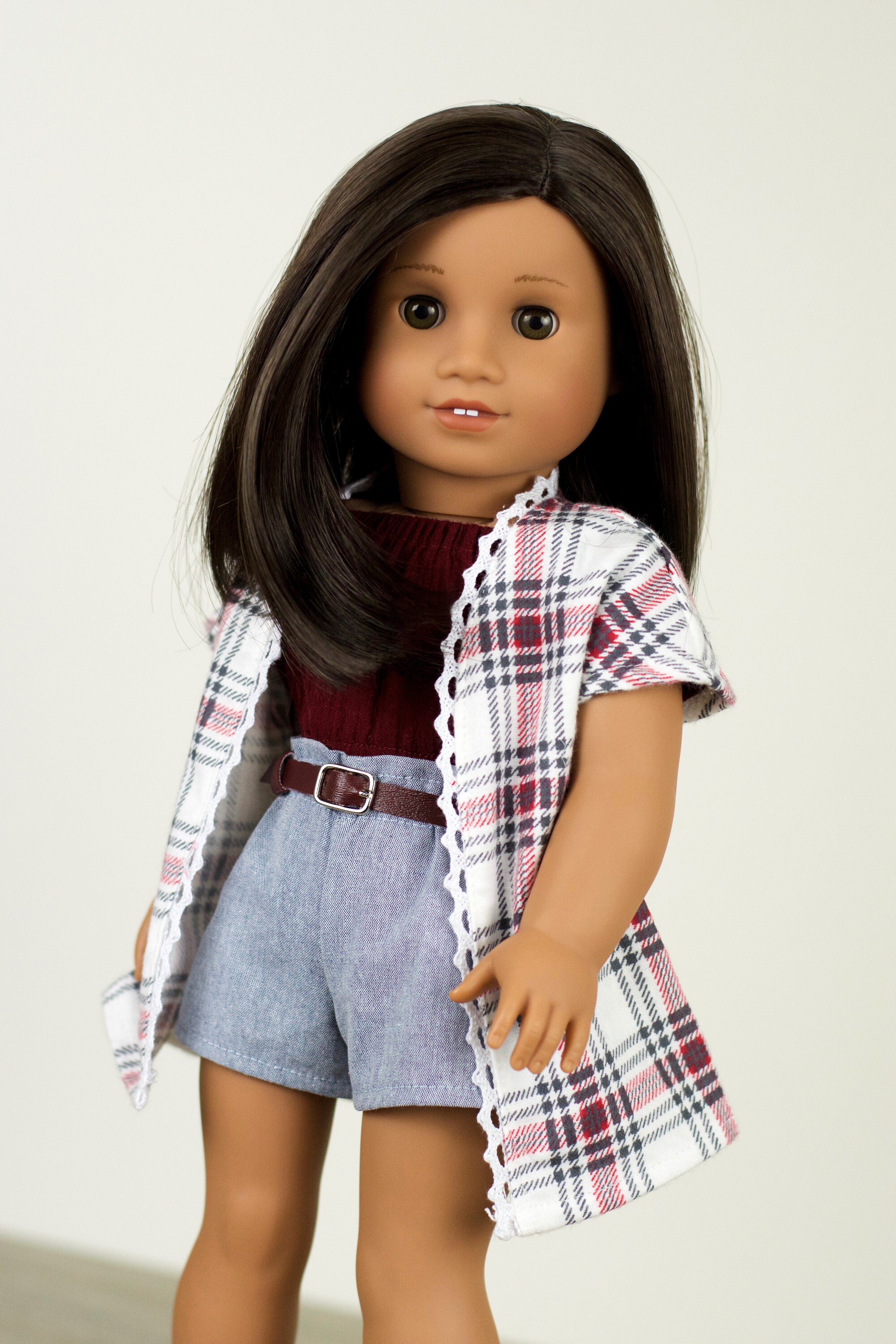 Pick your own 18 inch doll clothes Flannel cardigan, Shorts, Belt,tank top