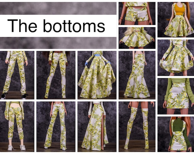 The bottoms  Basic Collection to fit Smart Doll or other similar 1/3 scale dolls. Print Forest Leaves