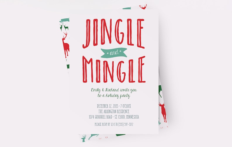 Printable Christmas Cocktail Party Invitations Holiday Party Invitations Christmas Party Invitations Jingle and Mingle Invitations DIY