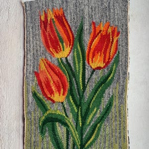 Unique Swedish Tapestry with Tulips / Vintage Swedish Handwoven Tapestry