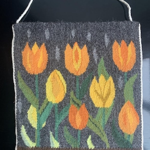 Unique Swedish Tapestry with Tulips / Vintage Swedish Handwoven Tapestry