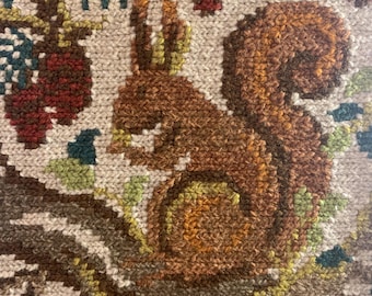 Lovely Swedish Tapestry with a Squirrel / Vintage Swedish Hand-embroidered Tapestry / Swedish Wall Hanging