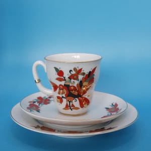 Lomonosov Porcelain Red Bird Coffee Set / LFZ coffee cup and saucers