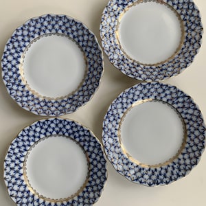 Lomonosov Porcelain Cobalt Net dessert plate / LFZ cake plate