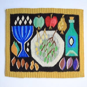 Vintage Swedish Handwoven Tapestry - Gorgeous Still Life Pattern Wall Hanging - Swedish Wall hanging