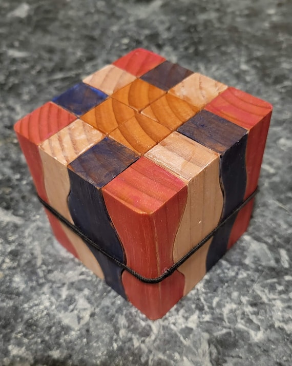 Rustic Patriotic Puzzle - 3D Wooden Puzzle – Wooden Montessori Puzzle - Brain Teaser - Red White Blue Puzzle - Patriotic Puzzle - 4x4 Cut