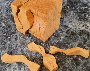 Rompecabezas de bloques de madera de roble, rompecabezas de roble macizo, rompecabezas de bloques de madera, rompecabezas Montessori de madera, rompecabezas de escritorio, rompecabezas 3D para adultos
