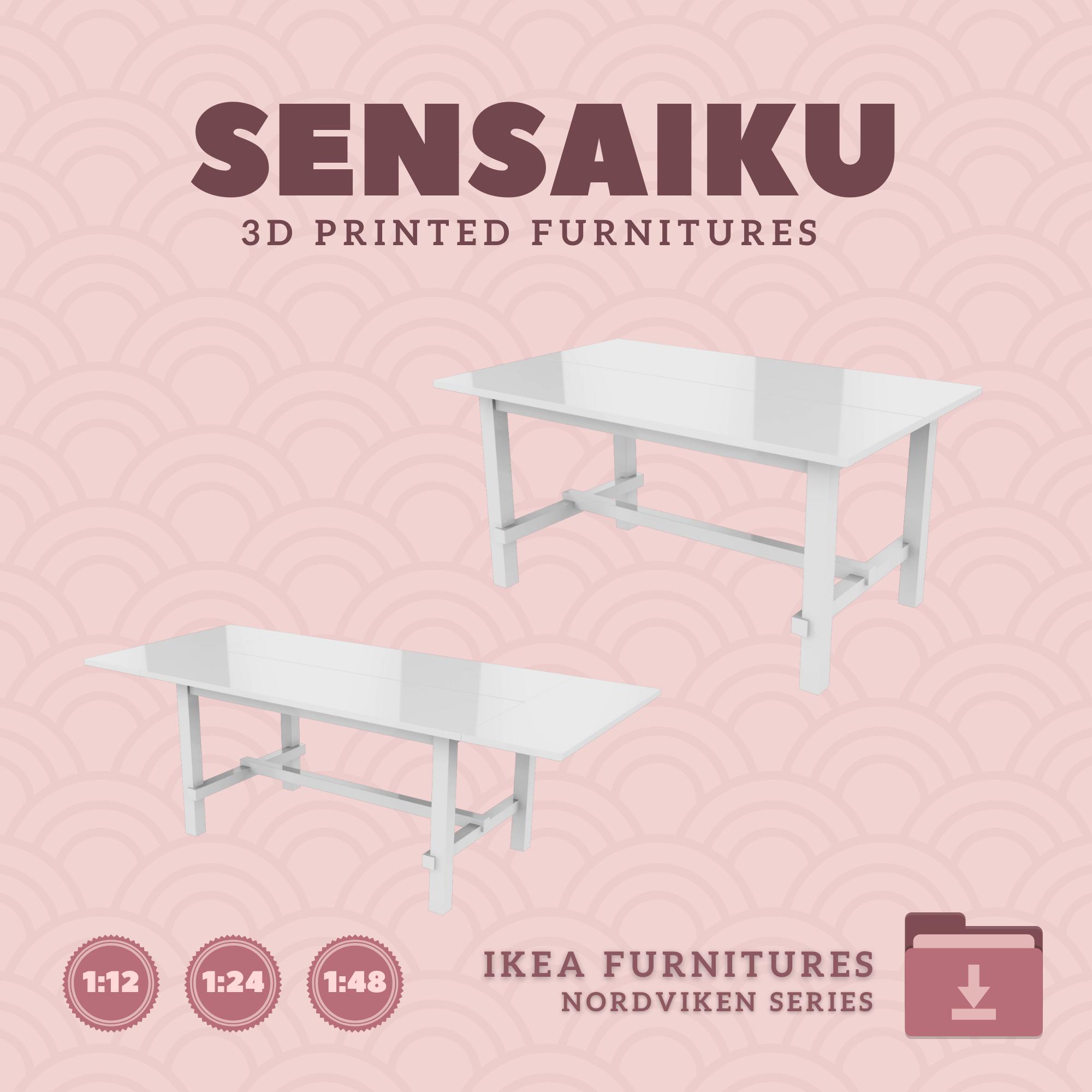 Miniature Replica NORDVIKEN Extendable Table V1 for Miniature Dollhouse - IKEA (1:12,24,48) - 3D Print Instant Download