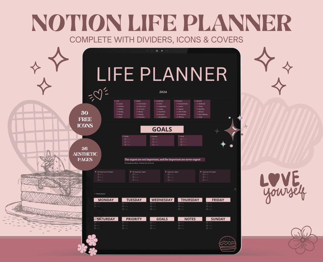 2024 Notion Template, Pink Notion Planner, Notion Life Planner, Notion ...
