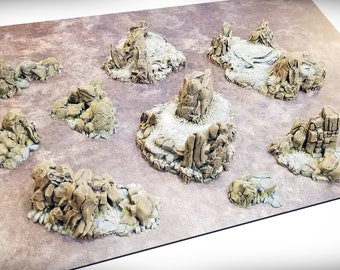 Bundles - &quot;Craggy Hills&quot; Bundle (9 pieces) - Wargame Terrain - Miniature Wargaming, RPG D&D AOS, rock formation scatter terrain